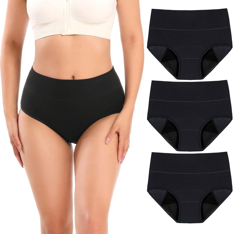 Molasus Incontinence Underwear for Women High Absorbency Period Leakproof Cotton Underwear Heavy Flow Menstrual Protective Panties Bladder Control Briefs 3 PackBlackLarge